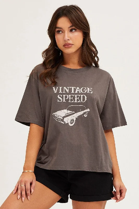 Unbeatable Prices Grey Crew Neck Graphic T-Shirt