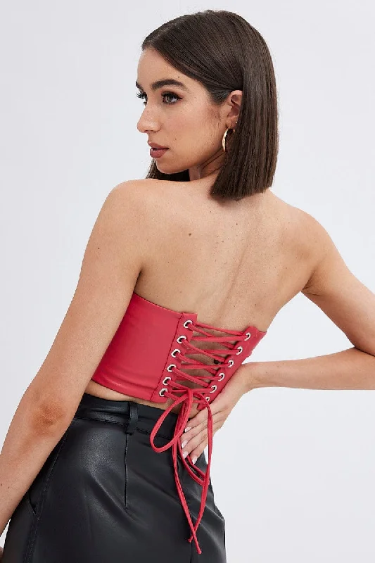 Shop and Save Red Faux Leather Corset