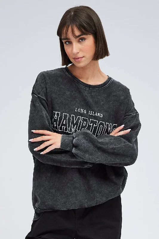 Doorbuster Deal Grey Graphic Sweater Long Sleeve