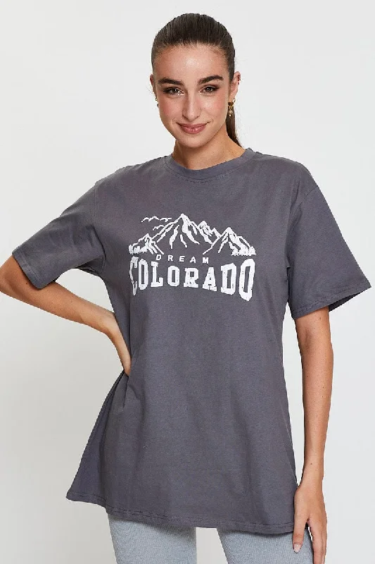 Deal Dash Grey Graphic T Shirt Short Sleeve