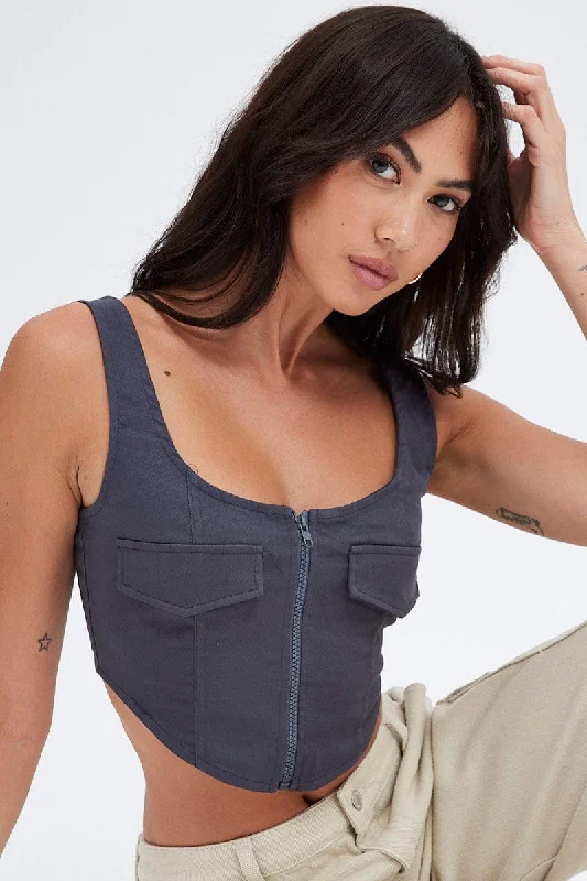 Price Fest Grey Charcoal Top Sleeveless with Zipper