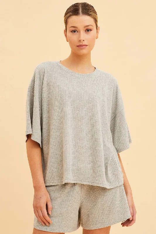 Can't Miss Grey Lounge T-Shirt Waffle Crew Neck Short Sleeve