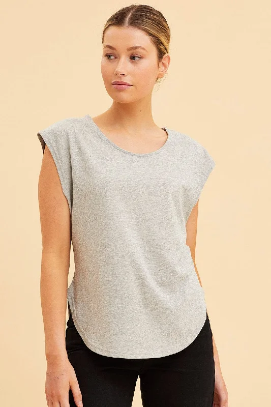 Crazy Deals Grey Relaxed T-Shirt Drop Shoulder Curved Hem Crew Neck