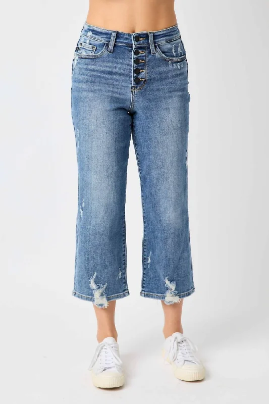 Crazy Deals High Waist Wide Leg Cropped Jeans In Denim