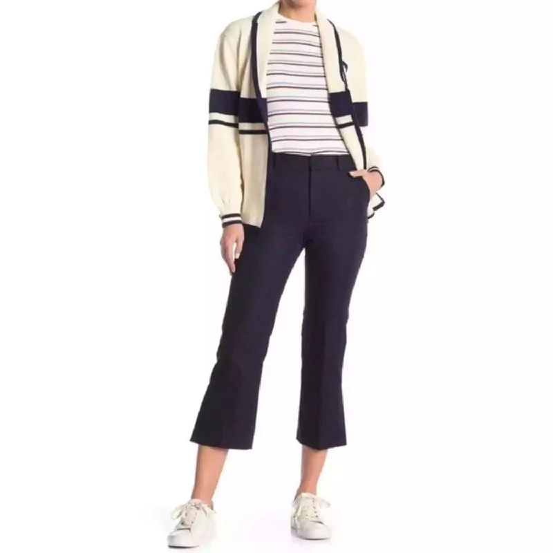 Bargain Bin Le Crop Side Slit Cotton Linen Pants In Dark Navy