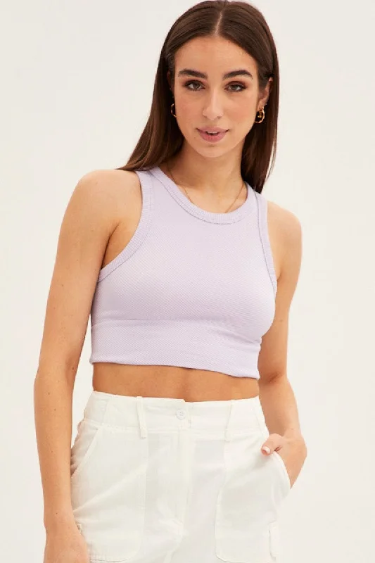 Discount Deals Lilac Tank Top Sleeveless Crew Neck Seamless