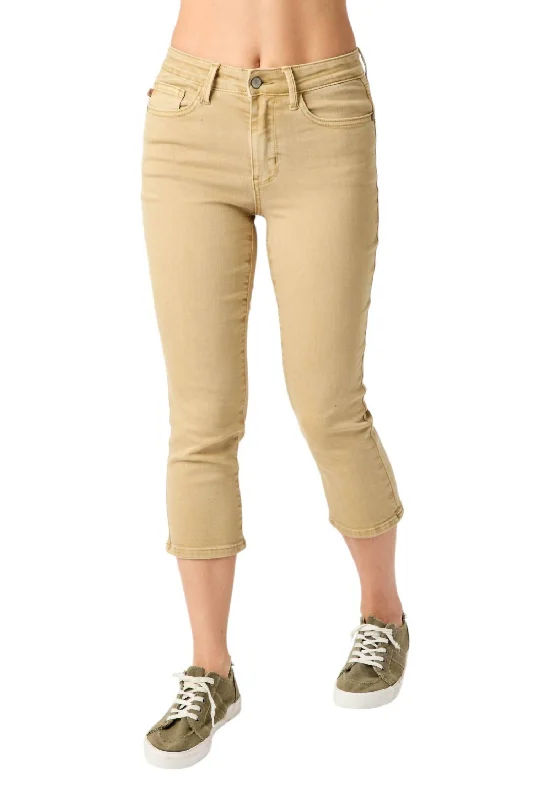 Savings Event Mid Rise Garment Dyed Capri In Khaki