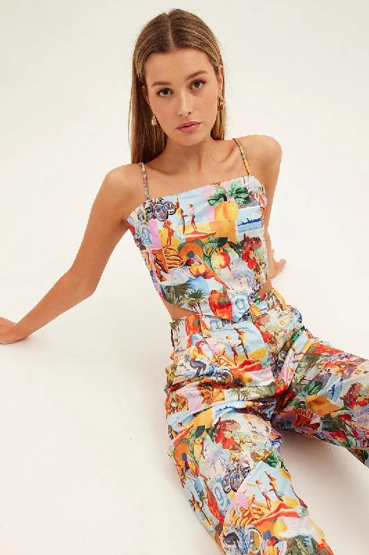 Hurry In Orange Abstract Crop Top Sleeveless Scarf Postcard Holiday Satin