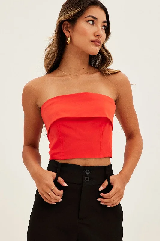 Limited Edition Orange Bandeau Top Sleeveless Strapless Crop