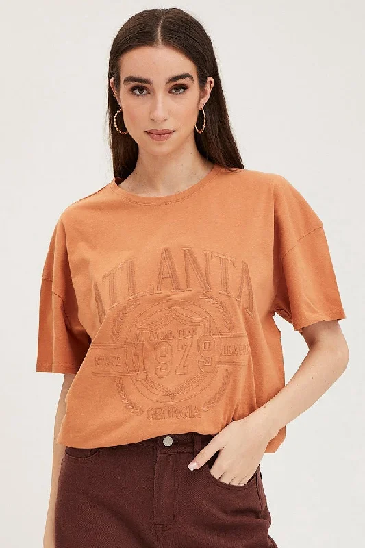 Buy More, Save More Orange Graphic T Shirt Embroided