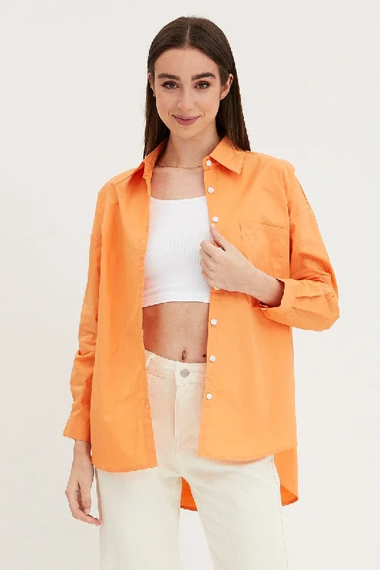 New Deals Orange Relaxed Shirts Long Sleeve Button Up