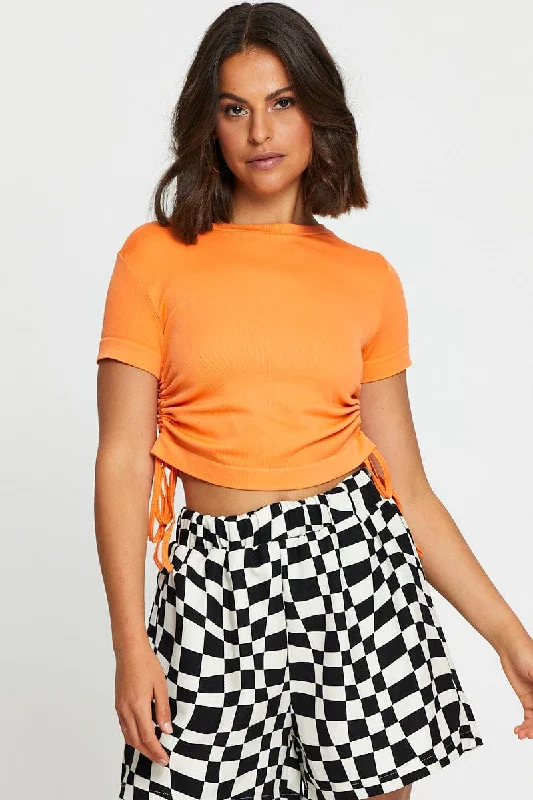 Best Deals Orange T Shirt Short Sleeve Crop Crew Neck