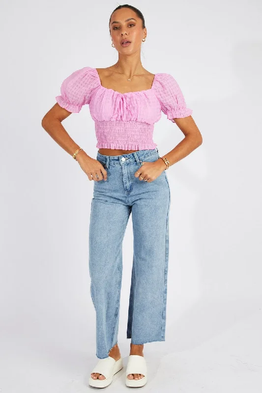 Weekend Special Pink Crop Top Short Sleeve