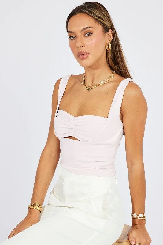 Anniversary Sale Pink Crop Top Short Sleeveless