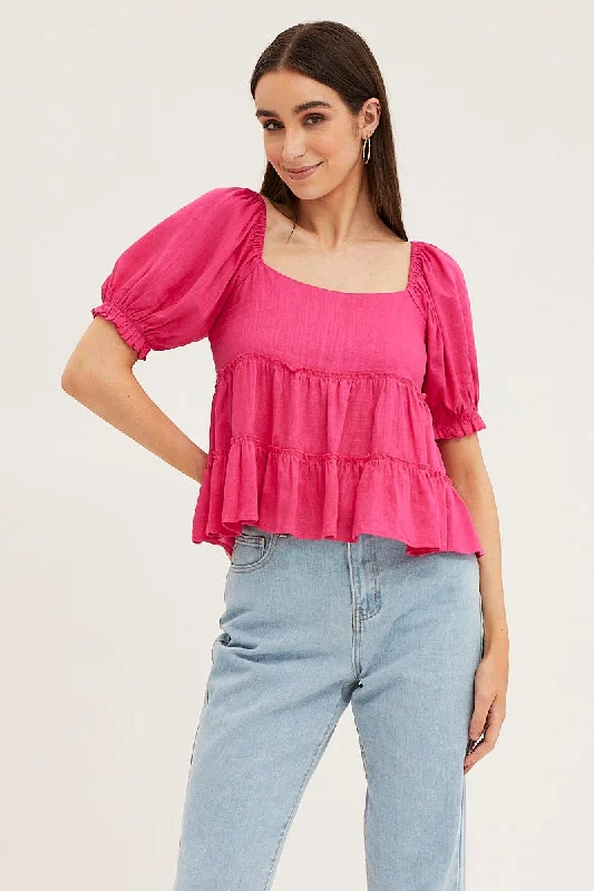 Great Deals Pink Peplum Top Short Sleeve