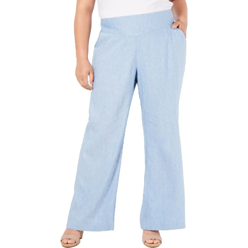 Price Drop Plus Womens Mid Rise Linen Wide Leg Pants