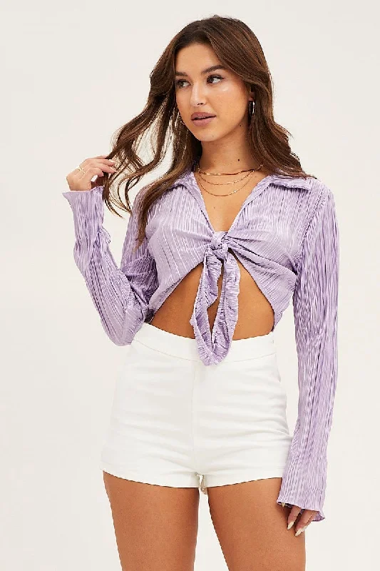 Special Offer Purple Crop Shirts Long Sleeve