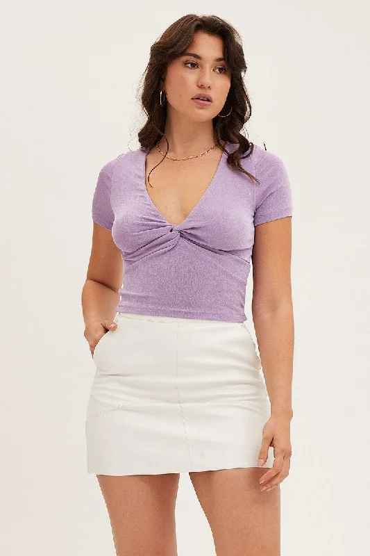 Year-End Sale Purple Slinky Knot Front Top