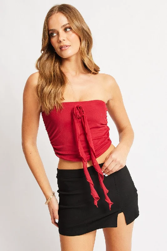 Time-Limited Offer Red Bandeau Top Mesh Rosette