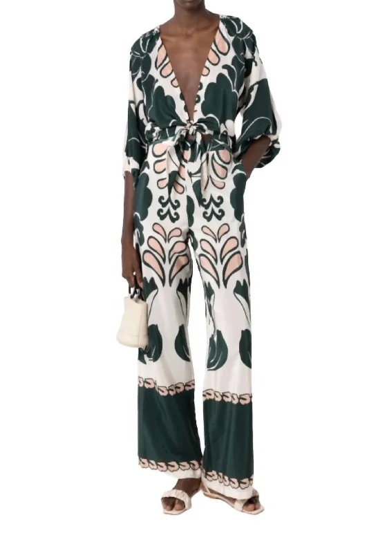 Customer Appreciation Sale Spray Of Flower Wide-Leg Pant In Dark Green