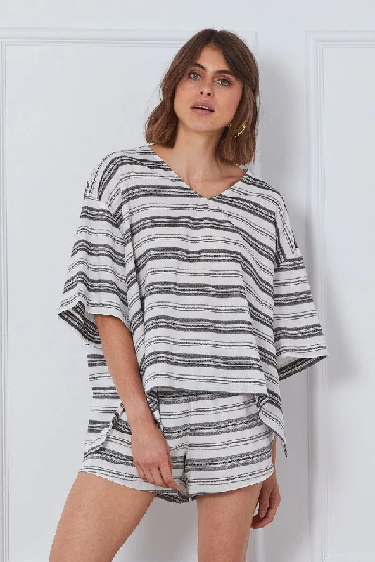 Super Savings Stripe Shirts Short Sleeve V-Neck