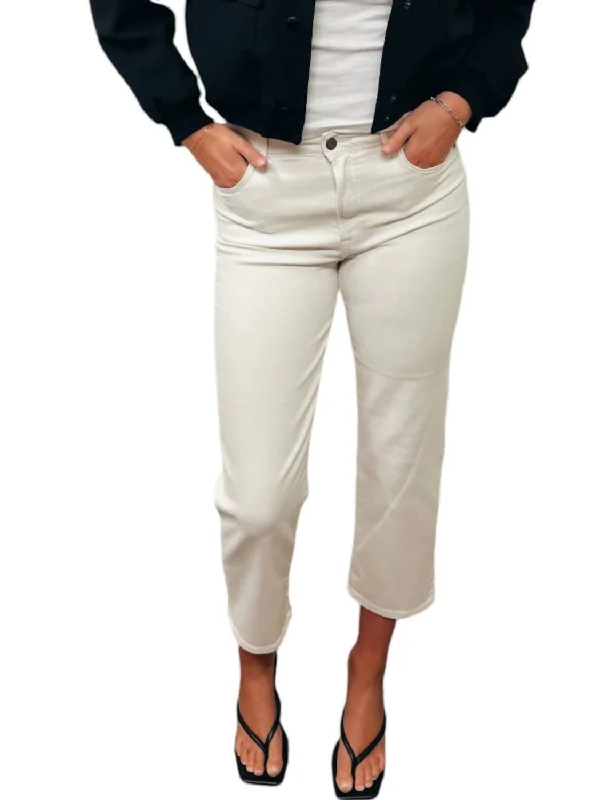 Now or Never Tracey High Rise Cropped Straight Pants In Ivory
