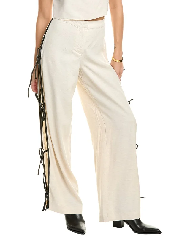 WeWoreWhat Tie Slit Linen-Blend Pant