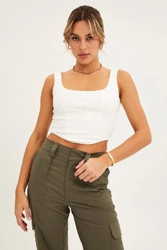 Today's Special White Corset Crop Rib Curve Hem Tank