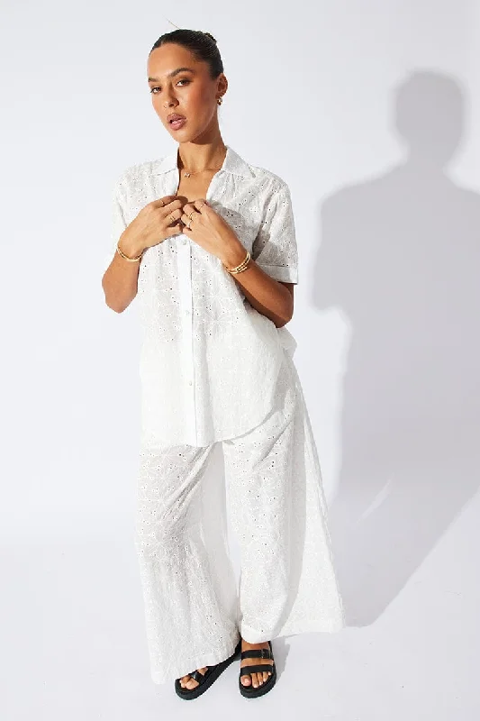 Bargain Prices White Eyelet Shirt Short Sleeve