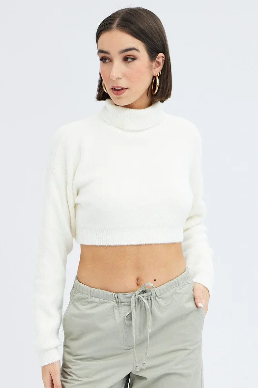 Online Specials White Knit Jumper Turtle Neck Crop