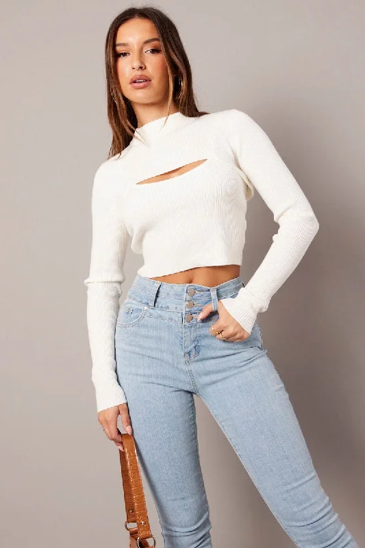 Daily Specials White Knit Top Long Sleeve Shrug and Cami Set