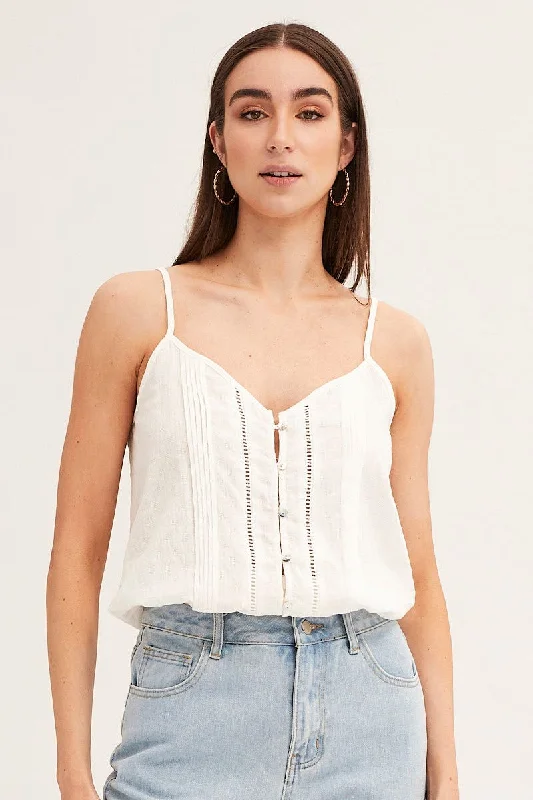 Super Deal White Lace Cami Button Front