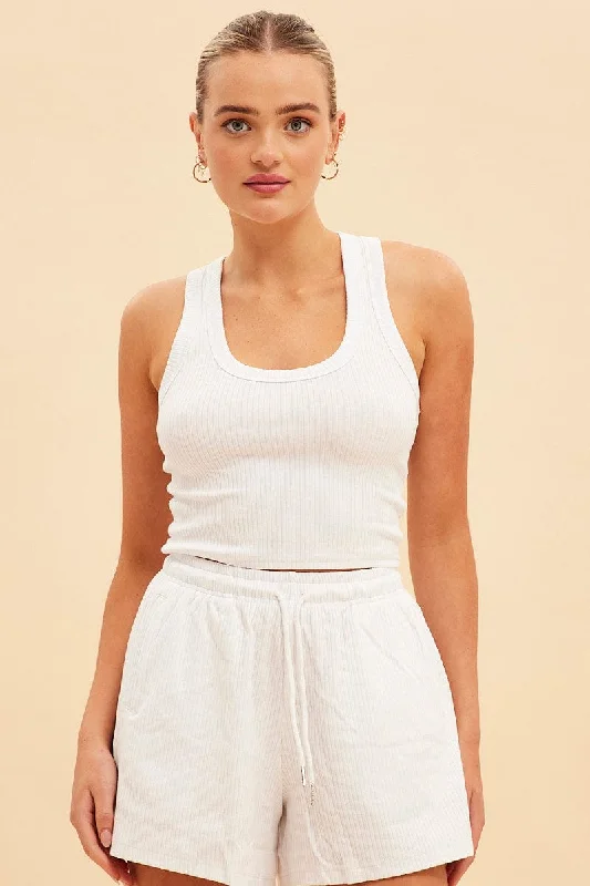 Deep Discounts White Prea Scoop Neck Crop Rib Sleeveless Tank