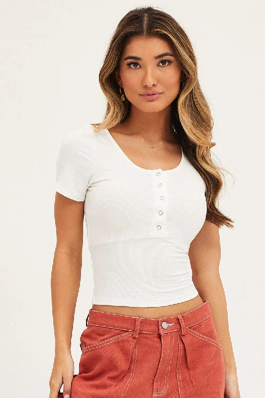 The Best Prices White Press Stud T Shirt Ribbed