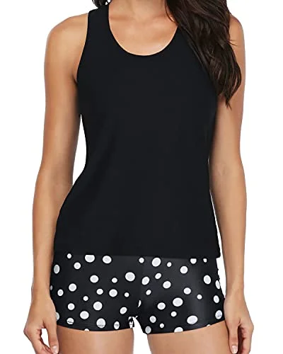 Take Advantage Flattering Teen Tankini Swimwear Boy Shorts-Black Dot