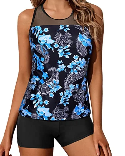 Loyalty Reward Women's Modest Two Piece Bathing Suits See-Through Mesh Top-Black Floral Loyalty Reward Women's Modest Two Piece Bathing Suits See-Through Mesh Top-Black Floral