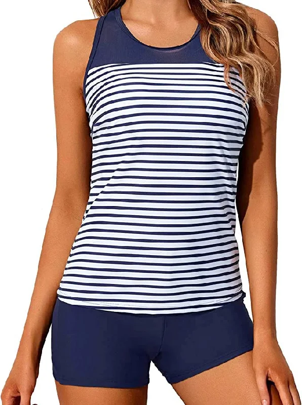 While Supplies Last Sporty Tummy Control Tankini Swimsuits For Teens-Blue White Stripe While Supplies Last Sporty Tummy Control Tankini Swimsuits For Teens-Blue White Stripe