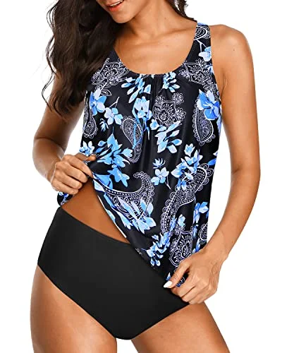 Seasonal Sale Casual And Comfy Loose Fitting Tankini Tops For Women-Black Floral