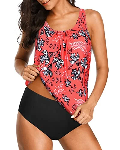 Unmissable Offer Tankini Swimsuits Removable Soft Bra And Triangle Briefs-Red Floral Unmissable Offer Tankini Swimsuits Removable Soft Bra And Triangle Briefs-Red Floral