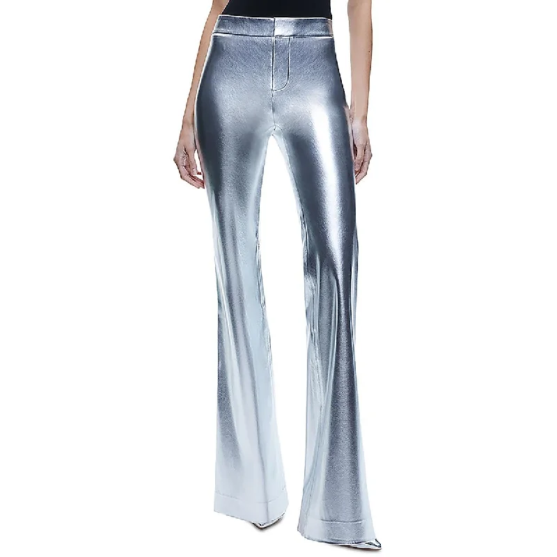 Buy Now Womens Faux Leather Metallic Flared Pants