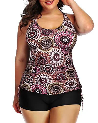 Plus Size Swimsuit Shorts For Curvy Women-Brown Print