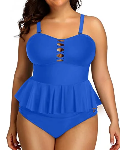 Tummy Control Ruched Coverage Stomach Back Roll Area For Women-Bright Royal Blue