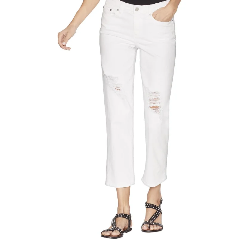 Deal of the Week Womens Ripped Cropped Straight Leg Cropped Jeans