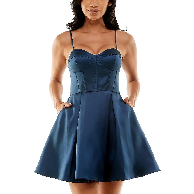 Super Deal B. Darlin Womens Juniors Satin Corset Seamed Fit & Flare Dress