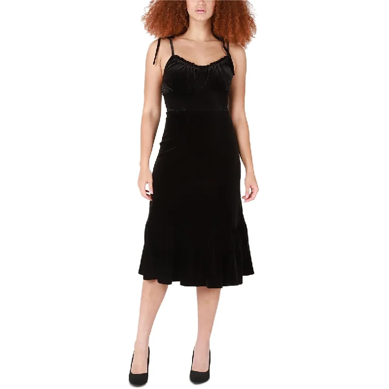 Final Sale Black Tape_ Womens Velvet Strappy Midi Dress