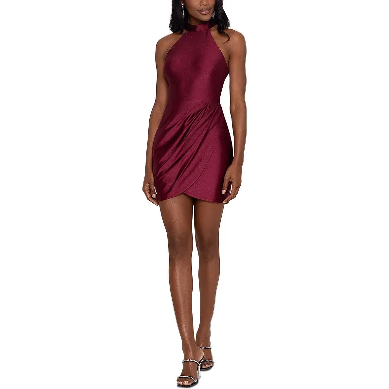 Best Seller Blondie Nites Womens Juniors Halter Mini Cocktail and Party Dress