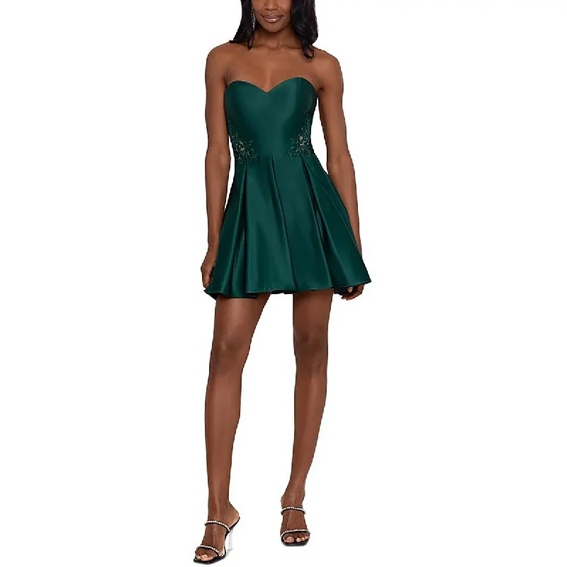 Crazy Savings Blondie Nites Womens Juniors Satin Beaded Fit & Flare Dress