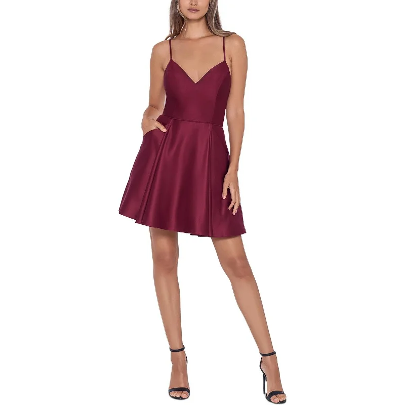 Clearance Items Blondie Nites Womens Juniors Satin Mini Fit & Flare Dress