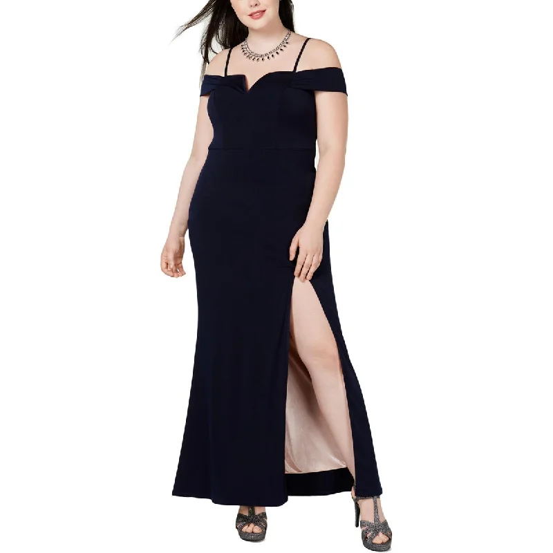 Limited Availability City Studio Womens Plus Off-The-Shoulder V-Neck Evening Dress