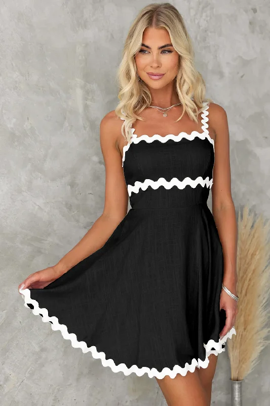 Exclusive Online Offer Contrast Trim Square Neck Mini Dress